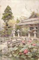Lotus Flowers, Flowers in Gardens of Japan, Japan-British Exhibition 1910., Raphael Tuck & Sons, Oilette No. 7917, s: Ella Du Cane (worn edges)