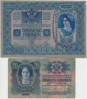 1902. 1000K piros "MAGYARORSZÁG" körbélyegzővel + 1913. 20K mindkettő "Pest-Pilis-Sol...