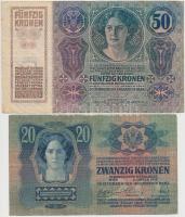 1913. 20K + 1914. 50K mindkettő csehszlovák bélyeggel és bélyegzéssel T:III,III-
