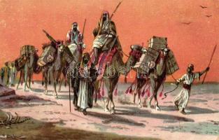 Caravan, men with camels, middle-eastern folklore (Rb)