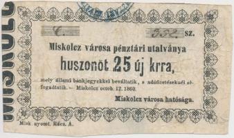 Miskolc 1860. 25kr &quot;Miskolcz városa pénztári utalványa&quot; T:III