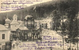 Bártfafürdő, Bardejovské kúpele; Főforrás, Római katolikus templom / spring, Roman Catholic church