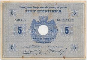 Montenegró 1914. 5P T:III,III-
Montenegro 1914. 5 Perpera C:F,VG