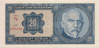 Csehszlovákia 1926. 20K &quot;SPECIMEN&quot; perforációval T:I- Czechoslovakia 1926. 20 Korun with &quot;SPECIMEN&quot; perforation C:AU