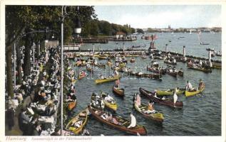 Hamburg, Summer in Fahrhausbucht, canoes