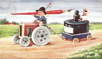 Child on a tractor, W.S.S.B. 7722/1 (cut)