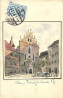 Vienna, Wien I. Franziskanerkirche / church, hand-apinted art postcard