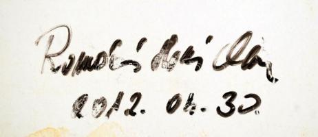 Olvashatatlan jelzéssel: Napnyugta. Olaj, farost, 36×60 cm