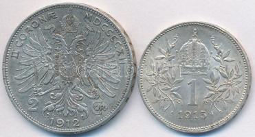 Ausztria 1912. 2K Ag + 1915. 1K Ag "Ferenc József" T:2 ph.
Austria 1912. 2 Corona Ag + 19...