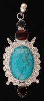 Ezüst(Ag) medál türkiz, gránát és kvarc kövekkel díszítve, jelzett, br: 16,7 g