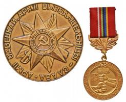 Szovjetunió 1974. &quot;Belarusz felszabadításának 30. évfordulója 1944-1974&quot; fém emlékplakett (75mm) + 1978. &quot;Szojuz-gázvezeték építésének emlékére&quot; fém kitüntetés mellszalagon (37mm) T:2 Soviet Union 1974. &quot;30th Anniversary of the Liberation of Belarus 1944-1974&quot; metal commemorative plaque (75mm) + 1978. &quot;For the Construction of the Main Natural Gas Pipeline Soyuz&quot; metal medal with ribbon (37mm) C:XF