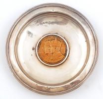 VI. György angol királyt és Erzsébet királynőt ábrázoló koronázási emlékmedál ezüst(Ag) tálba foglalva, jelzett, br: 62,8 g