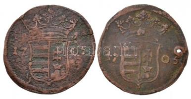 1705. X Poltura &quot;II. Rákóczi Ferenc&quot; (2x) (7,11g és 6,86g) T:3,3- rep., lyuk  Hungary 1705. X Poltura &quot;Francis II Rákóczi&quot; (2x) (7,11g and 6,86g) C:F,VG cracked, hole Huszár: 1535., Unger II.: 1133.a