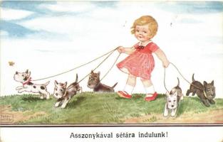 Asszonykával sétára indulunk / child with dogs, W.S.S.B. No. 7334/1, s: John Wills (EK)