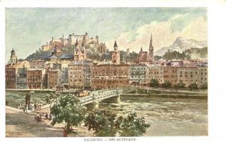 Salzburg, Altstadt / old town, bridge, artist signed