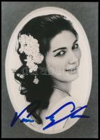 Sass Sylvia (1951-) Liszt Ferenc-díjas magyar opera-énekesnő (szoprán), érdemes művész, a Halhatatlanok Társulatának örökös tagjának saját kezű aláírása egy a művésznőt ábrázoló fotón, 12x9cm