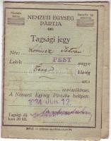 Nemzeti Egység Pártja tagsági jegy