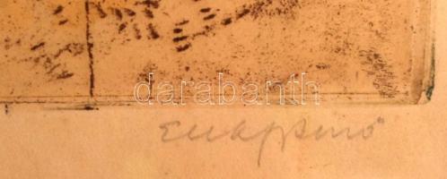 Olvashatatlan jelzéssel: Ősz a Kis-Dunánál. Színezett rézkarc, papír, jelzett, üvegezett keretben, 3...