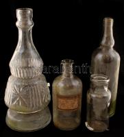 Régi üveg palackok, összesen: 5 db, egyiken csorba, m:14-24 cm