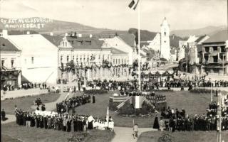 1940 Gyergyószentmiklós, Gheorgheni; bevonulás / entry of the Hungarian troops, photo, &#039;Gyergyószentmiklós visszatért&#039; So. Stpl. (EK)