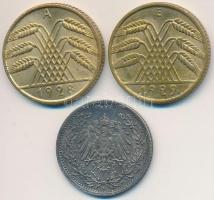 Német Birodalom 1915A 1/2M Ag + Weimari Köztársaság 1928A 10pf Al-Br + 1929E 10pf Al-Br T:2
German ...
