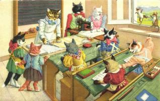 Cats in sewing school, Max Künzli No. 4675. (Rb)