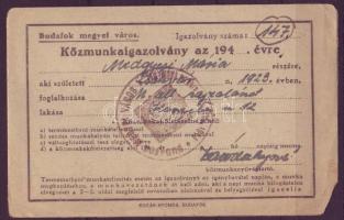 1947 Budafok közmunka igazolvány