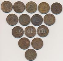 Német 3. Birodalom 1936-1940. 2pf Br (15x) T:2,2- German Third Reich 1936-1940. 2 Pfennig Br (15x) C:XF,VF