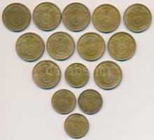 Német 3. Birodalom 1937-1939. 5pf Al-Br (4xklf) + 10pf Al-Br (11x) T:2
German Third Reich 1937-1939...