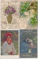 ~60 RÉGI motívum képeslap, sok művész és üdvözlőlap, néhány dombornyomott, pár tábori posta bélyegzéssel, vegyes minőség/ Approx. 60 old motive postcards, lots of art and greeting cards, some Emb., with a few field post cancellation, mixed quality