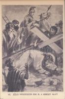 Márton Lajos: A keresztút; 14 darabos képeslapfüzet; a Kalazantinus rendház kiadása / The Golgotha -...