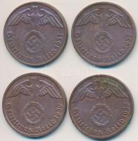 Német 3. Birodalom 1937E 2pf Br + 1939E 2pf Br (3x) T:2
German Third Reich 1937E 2 Pfennig Br + 193...