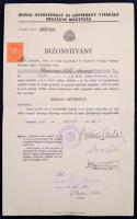 1930 Bizonyítvány kiadta az Irodai Gyorsírókat és gépírókat vizsgáló Országos Bizottság, okmánybélyeggel (10 fill.), és körpecséttel ellátva, 34x21cm