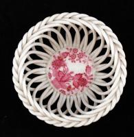 Apponyi mintás Herendi fonott kosárka, kézzel festett, jelzett, apró kopásnyomokkal, d: 9,5 cm