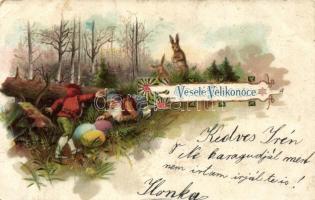 Easter, dwarves with rabbit, litho (EK)