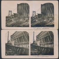 cca 1903 Sztereófotók a Vilmos császárról elnevezett "gyorsgőzös" építéséről, Stettin(Szcz...