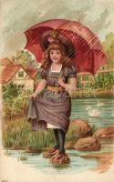 Girl with umbrella, litho (b)