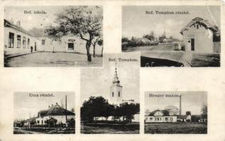 Nagysalló, Tekvoské Luzany; Református iskola, Református templom, utca, Hengermalom / school, church, mill (fa)