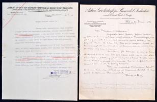 1921-30 Régi fejléces papírok; &quot;Mira&quot; Gyógy-és keserűvízforrás Részvénytársaság, Bp., és Actien Geselschaft für Mineralöl Industrie, Bécs,2db, cca 30x23cm