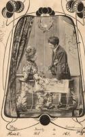 Romantic couple in theatre, Art Nouveau (cut)