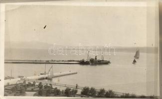 1920 Siófok, kikötő, Balaton látkép, hajók, photo (EK)