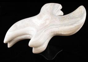 Héra József (1976-): Madárpár. Fehér márvány, gránit talapzaton, jelzett, 43×36 cm, m:38 cm