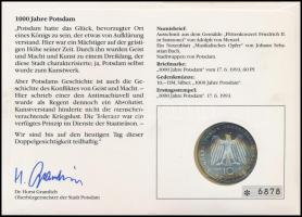 Németország 1993. "Potsdam 1000 éves" Ag érmés boríték első napi bélyegzős bélyeggel, benn...