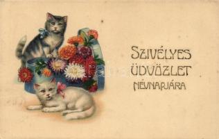 Name day, cats, flowers, Erika Nr. 1061A, litho (EK)