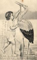 Child with stork, humour, E.S.W. Serie 109.