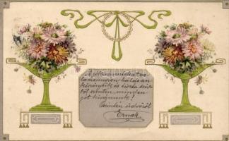 Floral, Art Nouveau Emb. litho greeting card (fl)
