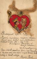 Hand-painted art postcard, romantic military s: Saly (non PC) (cut)