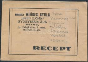 Budakeszi Weöres Gyula &quot;Szép Ilona&quot; Gyógyszertárának (Bp.Hidegkúti út) receptborítékja