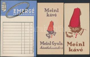 9 db régi számolócédula(Pick, Koksz, Berkó Károly vendéglő, Schmoll Pasta, Apenta, Meinl kávé, stb.)
