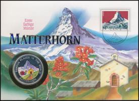 Uganda 1993. 2000Sh Ag "Híres helyek - Matterhorn" multicolor emlékpénz érmés borítékon alkalmi bélyegzős svájci bélyeggel, ismertetővel T:PP Uganda 1993. 2000 Shillings Ag "Famous place in the world - Matterhorn" multicolor coin in envelope with stamp and information in German C:PP
